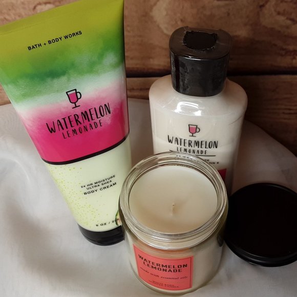 BATH & BODY WORKS 'WATERMELON~LEMONADE' 3-PIECE CANDLE & LOTION SET - Picture 3 of 11
